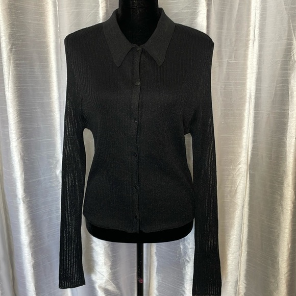 Asos Design Curve Women’s 18 Black Sheer Ribbed Button Up Collared Blouse - Picture 1 of 8